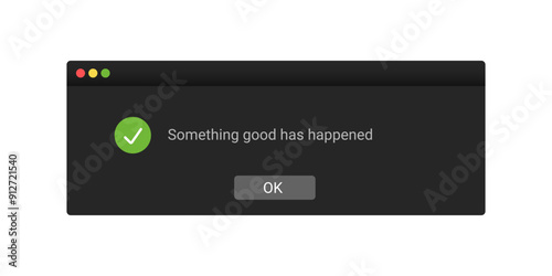 Modern success notification in black color with information. Digital notification about success.