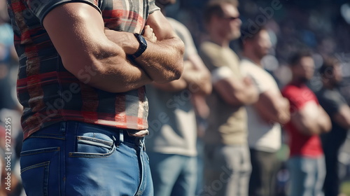 Men Standing Confidently Arms Crossed Outdoor Group Event Crowd Focus