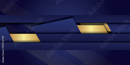 Modern dark blue premium banner background with luxury gold lines, sports, vector illustration.