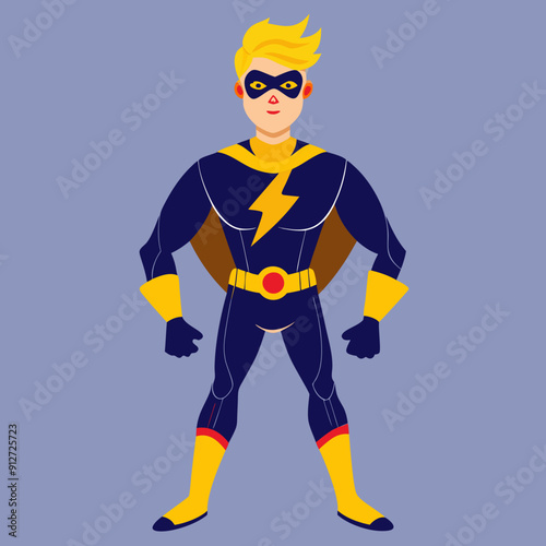 "Stylized Illustration of Superhero with Yellow Lightning Bolt"