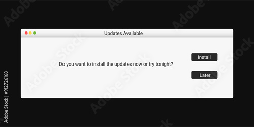 Modern digital message with instal information. Notification on computer about updates.
