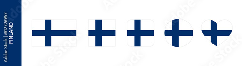 Finland flag icon set. Finnish flag sign in round and square set. Flag of Finland in heart and circle