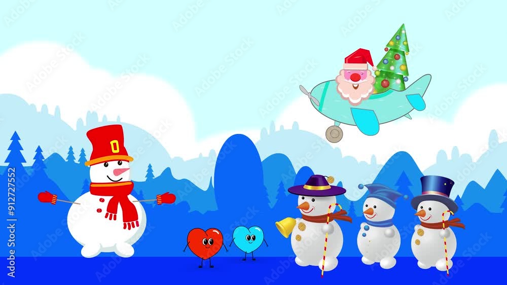 A Christmas greeting card with Santa Claus and a snowman. Animation, banner A Christmas greeting card with Santa Claus and a snowman. Animation, banner