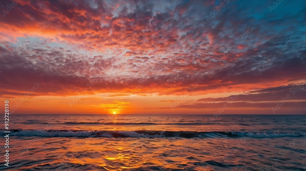 Sunset over ocean with vibrant hues of pink and or Sunset over ocean with vibrant hues of pink and or