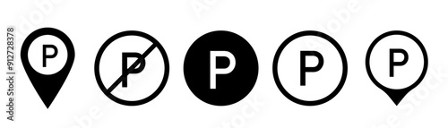 Parking icons. Car parking icon set. Map parking pointer. Vector illustration.