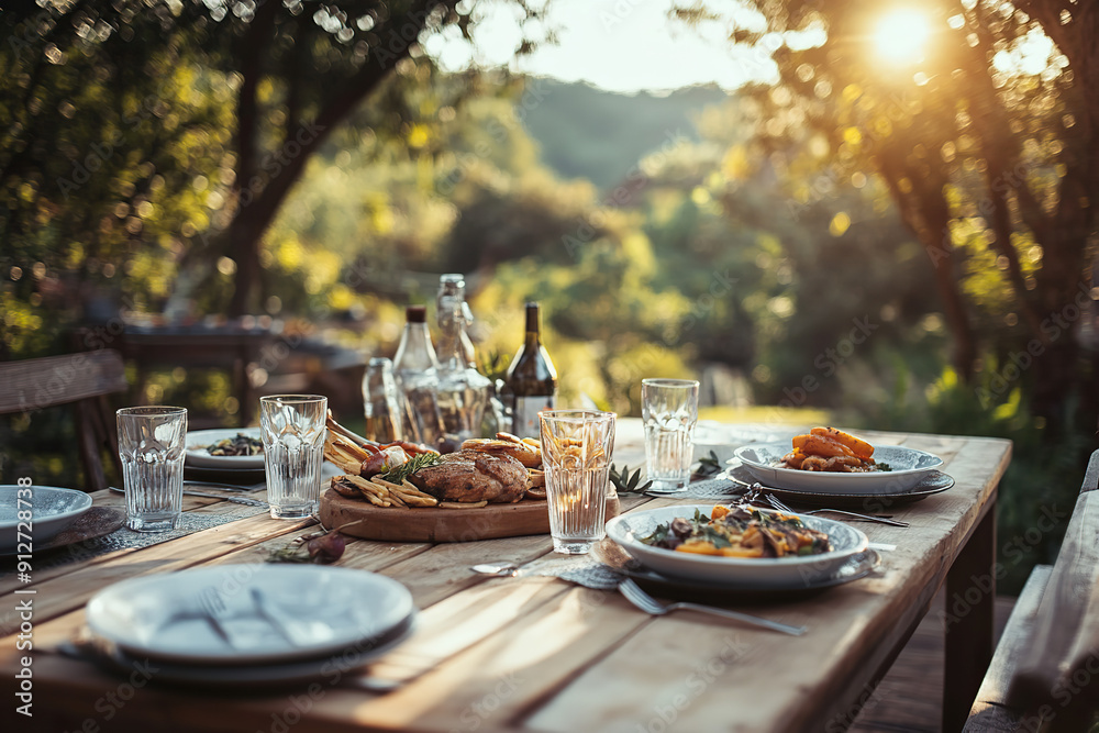 Summer table setting for a dinner. Eat outside day on 31th August Summer table setting for a dinner. Eat outside day on 31th August