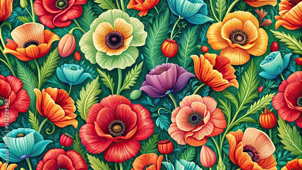 custom made wallpaper toronto digitalSeamless pattern featuring vibrant poppies, floral, red, nature, summer, background, design, texture, wallpaper, bloom