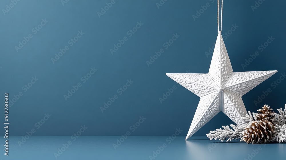 Obraz premium Large silver star with intricate patterns on a navy blue background.