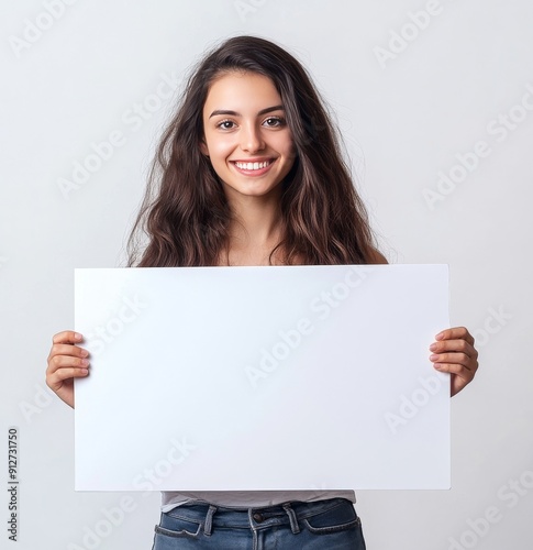 woman holding a blank sign