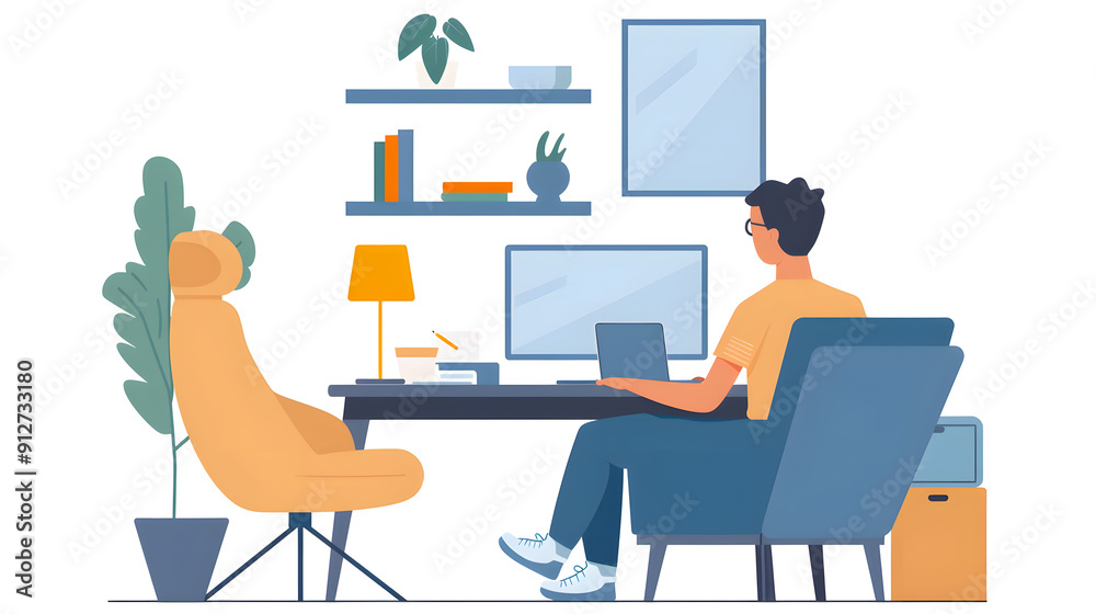 Remote worker in a cozy home office setup with latest technology Remote worker in a cozy home office setup with latest technology