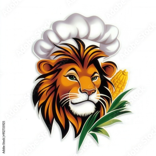 Wallpaper Mural Culinary majesty: a lion chef with corn and greens under a chef hat Torontodigital.ca