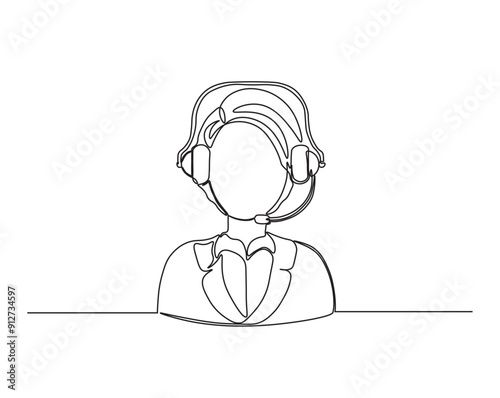 Continuous line drawing of female customer service - business concept illustration.