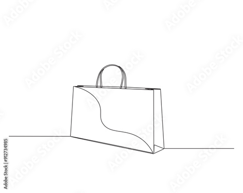 Continuous line drawing of paperbag - fashion and shopping illustration concept.