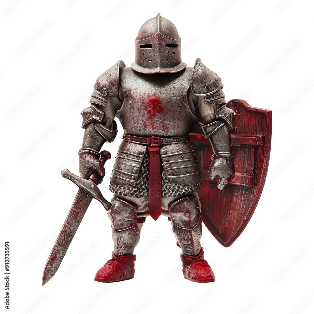 Obraz premium A detailed knight figure in armor, wielding a sword and shield. Ideal for fantasy themes, games, and historical illustrations.