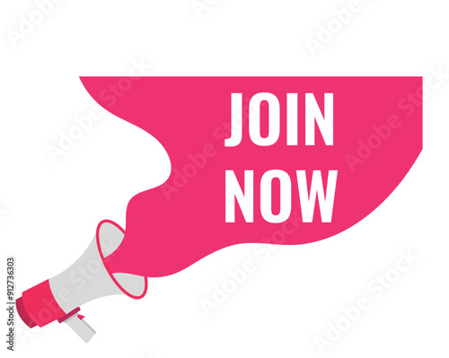 join now button, banner, label, template for website. join now text with colorful megaphone icon
