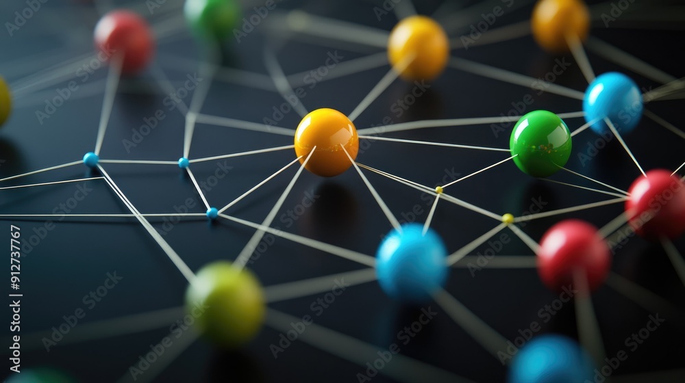 connection concept with color spheres connected by wires connection concept with color spheres connected by wires