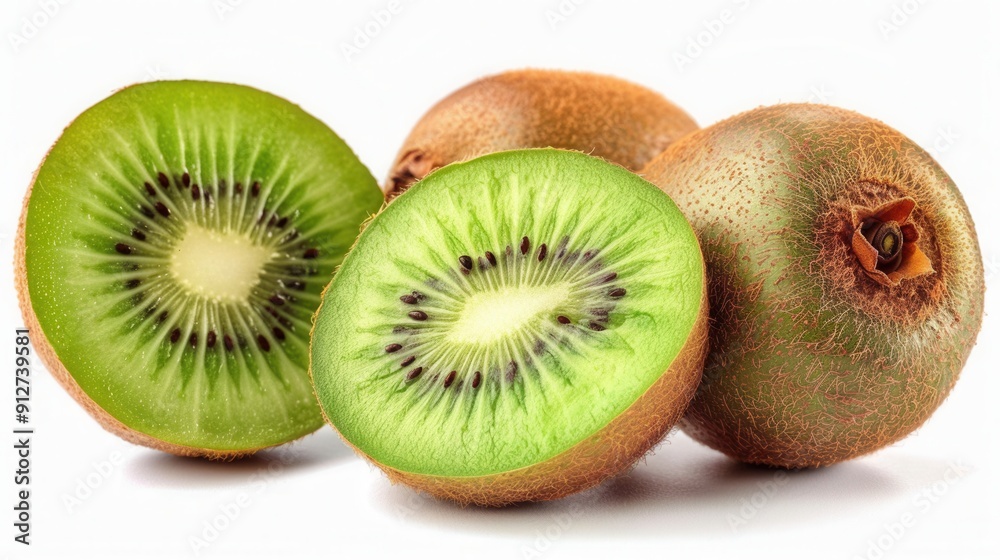 Fresh kiwi fruit cut slice isolated over plain background
