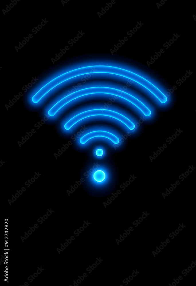 Glowing Blue Wi-Fi Signal Icon on Dark Background Glowing Blue Wi-Fi Signal Icon on Dark Background