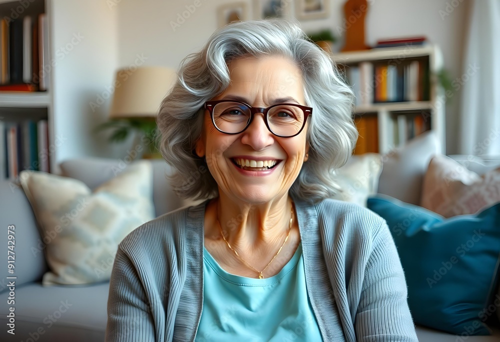 Happy Elderly Woman Relaxing at Home Happy Elderly Woman Relaxing at Home