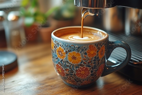 Freshly brewed coffee pouring into a mug, Monday morning, essential morning ritual