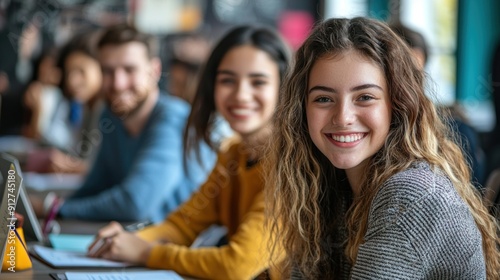 Photo of successful joyful cheerful young people working together office company workspace indoors 