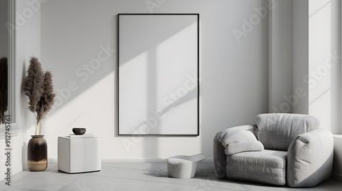 Fototapeta Naklejka Na Ścianę i Meble -  Minimalist Living Room with Sleek Teen Hanging Out in 3D Rendering