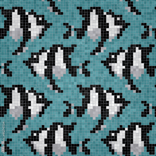 Mosaic tiles decorative background, seamless repeating vector pattern template for  wallpaper, background, wood print, metal print, plastic print, glass print, decor