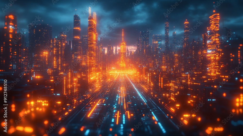 Fototapeta premium AI-powered city, futuristic urban design, digital society, holographic technology