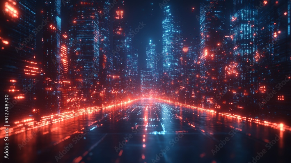 Obraz premium AI urban environment, digital networks, futuristic infrastructure, holographic technology