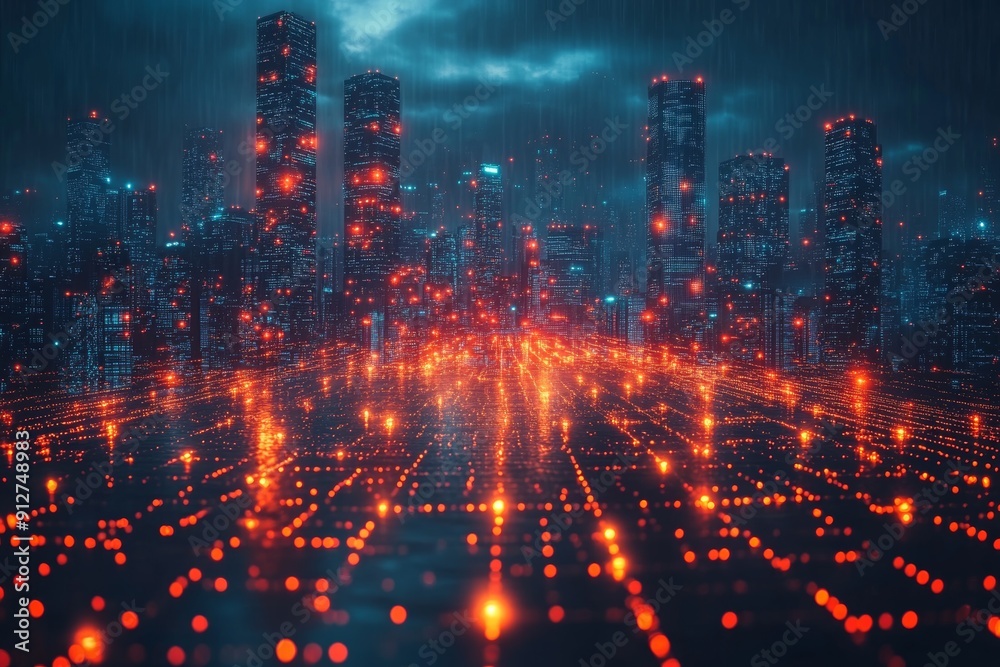 Fototapeta premium AI metropolis, advanced urban design, digital networks, futuristic technology