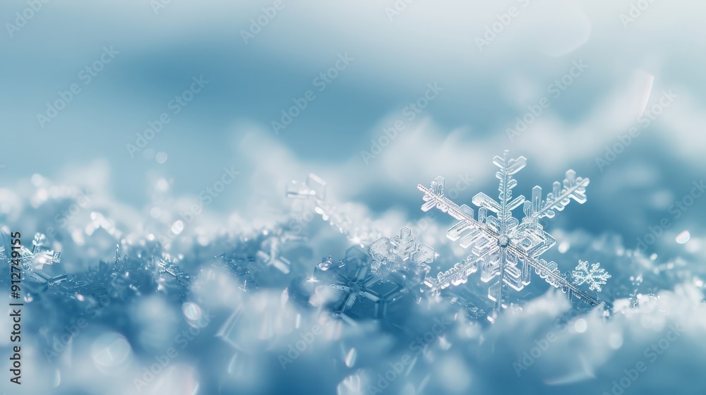 A pair of crystallized snowflakes atop a soft snow bed, capturing the essence of winter's delicate beauty in pristine detail. A pair of crystallized snowflakes atop a soft snow bed, capturing the essence of winter's delicate beauty in pristine detail.