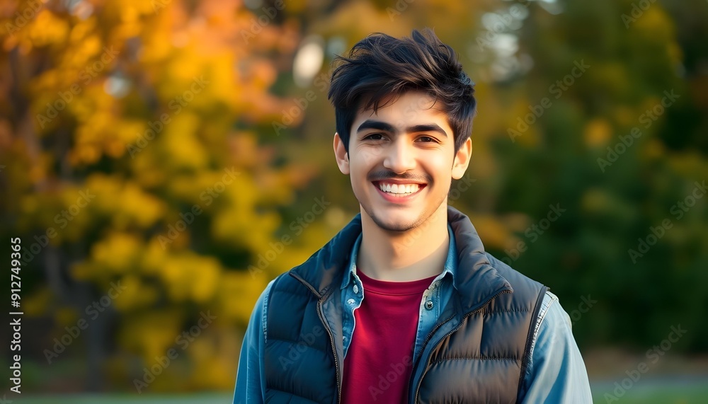 Smiling Man Enjoying Outdoor Autumn Day Smiling Man Enjoying Outdoor Autumn Day