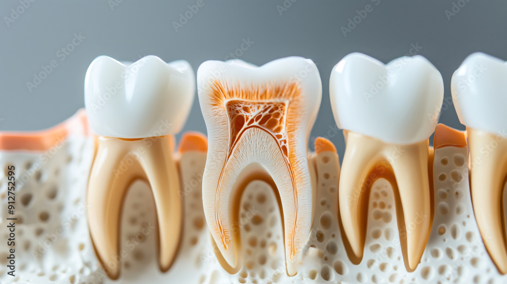 Detailed 3D anatomical model of human teeth showcasing the inner ...