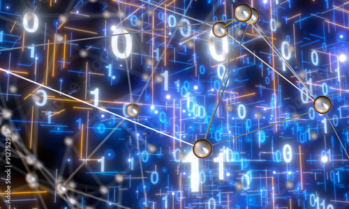 Neural network 3D illustration. Big data and cybersecurity