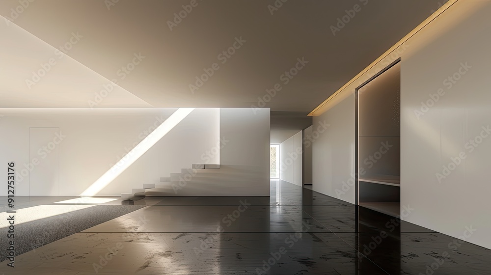 Spacious modern interior showcasing minimalist architecture with natural light and sleek design elements. Spacious modern interior showcasing minimalist architecture with natural light and sleek design elements.