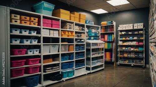 supply closet with stationery background vintage retro concept backdrop 3