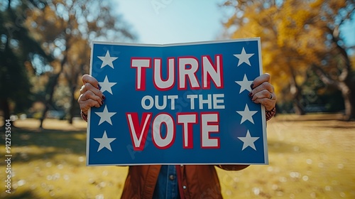 “TURN OUT THE VOTE” - election sign - campaign - rally - protest - partisanship - energy - enthusiasm - momentum - politics  photo