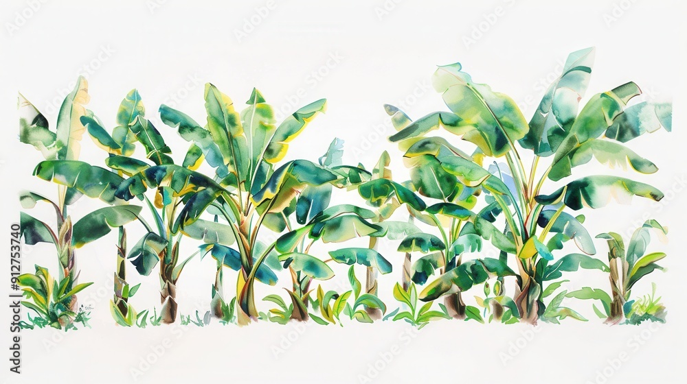 Obraz premium Vector illustration of banana plant trees isolated over white background