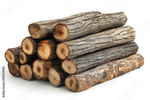 Neatly Piled Lumber Logs Isolated on White Background