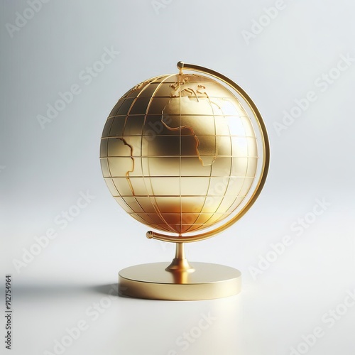 minimalist 3d gold globe, white background