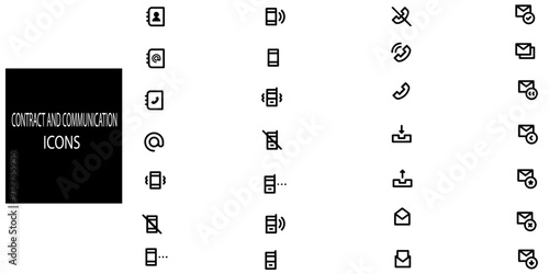 Contract and comunication simple concept 28 icons set. Contains such phone,email,message,internet,contract,call etc .Vector illustration.