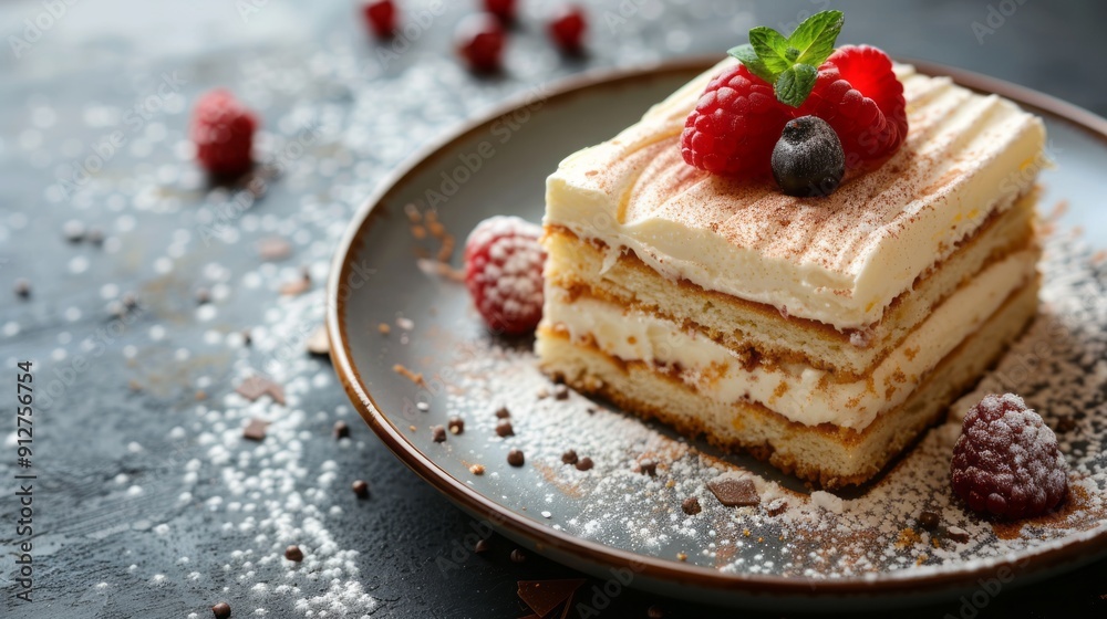 Plate with delicious sponge cake, copy space Plate with delicious sponge cake, copy space