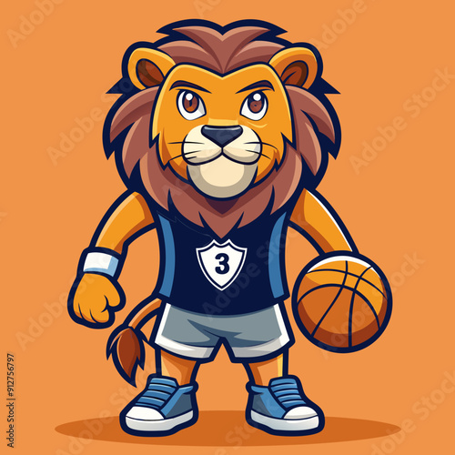 cartoon lion vector basketball illustration