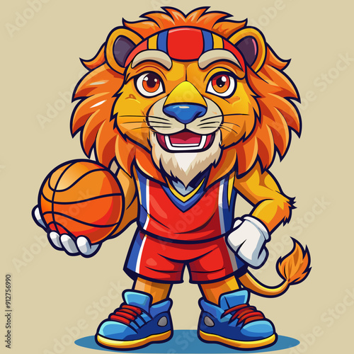 cartoon lion vector basketball illustration