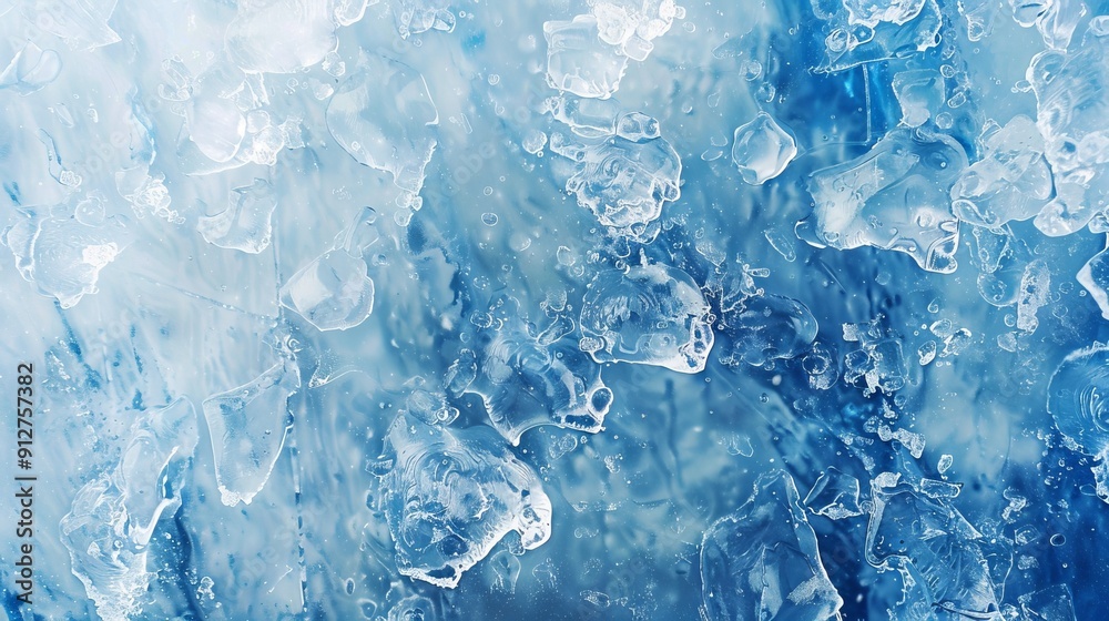 Frozen water droplets embedded in blue ice background Frozen water droplets embedded in blue ice background