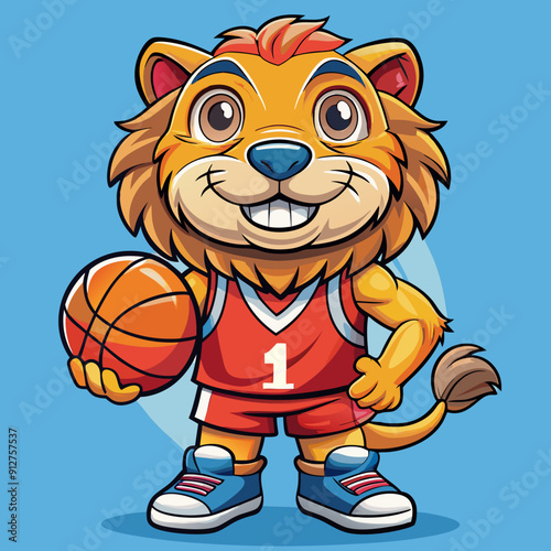 cartoon lion vector basketball illustration