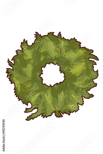 New Year's wreath is a illustration, hand-drawn with watercolor brushes, with outline on a white background. For postcards, greetings, stickers and others DIY.