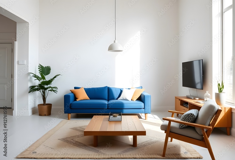 A modern and minimalist living room with a large beige sectional sofa, a wooden coffee table, and decorative elements like pillows and a vase with dried flowers. The room has a neutral color palette a A modern and minimalist living room with a large beige sectional sofa, a wooden coffee table, and decorative elements like pillows and a vase with dried flowers. The room has a neutral color palette a