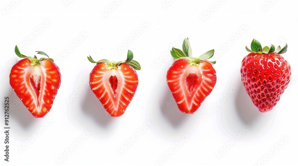 Fresh strawberry fruit slices over plain background