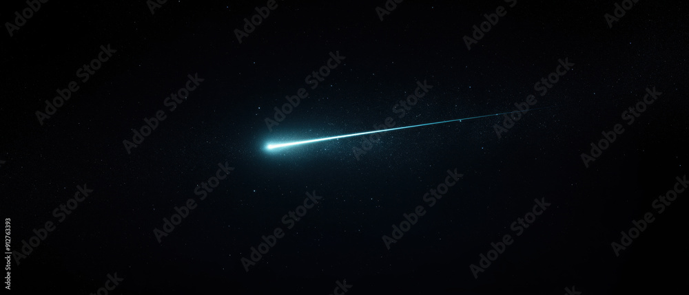 A stunning comet streaks across a dark night sky, illuminating the universe with its bright blue tail of light and wonder. A stunning comet streaks across a dark night sky, illuminating the universe with its bright blue tail of light and wonder.
